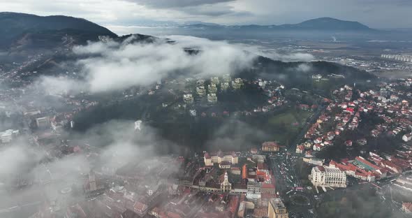 Aerial View  Footage Fog Over Brasov alt
