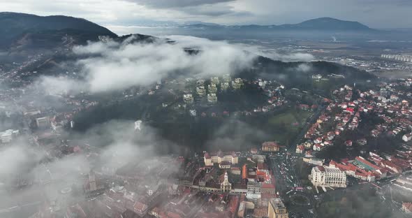 Aerial View  Footage Fog Over Brasov