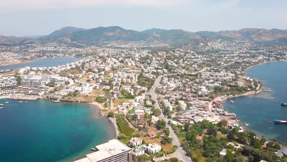 Bird Eye View of the City with Hotels and White Houses Onthe Ocean Coast at Noon alt
