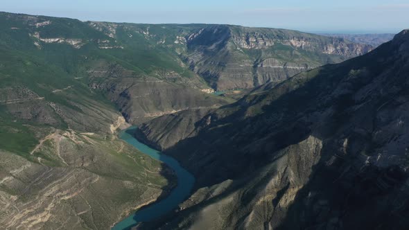 The deepest canyon in the Europe in the valley of the Turquoise river Sulak