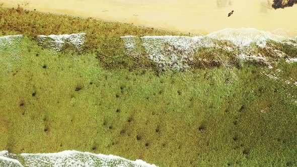Tropical flying island view of a white paradise beach and blue water background  alt