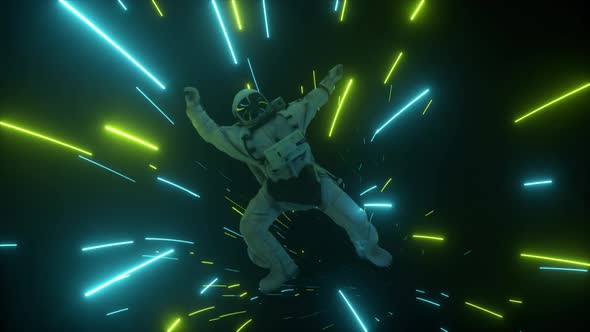 Astronaut Falling in the Corridor of a Spaceship alt