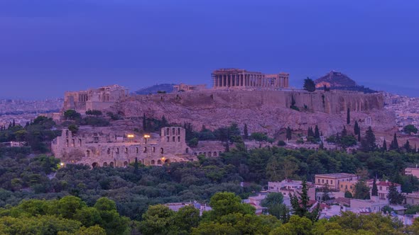 Parthenon Sunset and Night Lights