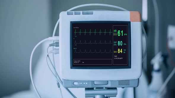 Patient Monitor Displays Vital Signs ECG Electrocardiogram EKG Oxygen Saturation SPO2 and alt