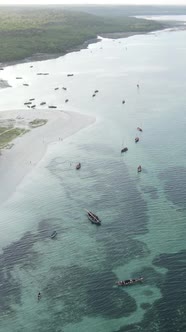 Boat Boats in the Ocean Near the Coast of Zanzibar Tanzania Slow Motion Vertical Video alt
