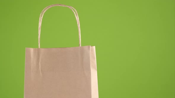 Paper bags for shopping or delivery isolated on green background alt