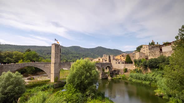The Bridge and River Fluvia at Besalu Girona Catalonia Spain alt