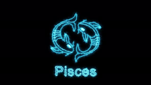 The Pisces zodiac symbol, horoscope sign lighting effect green neon glow