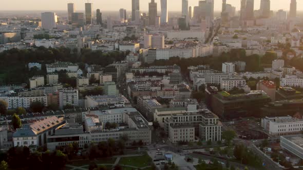 Establishing Aerial Panorama of Warsaw City Skyline  Capital of Poland Europe