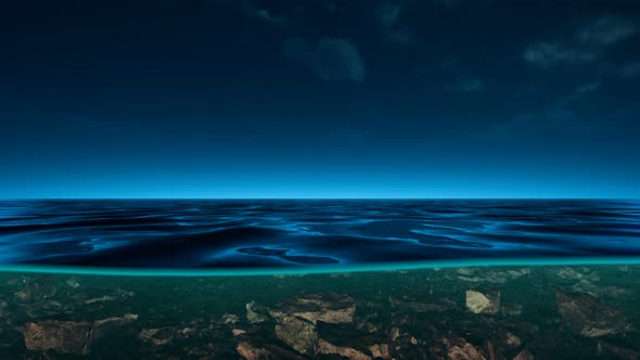 Underwater View with Horizon and Water Surface Split By Waterline alt