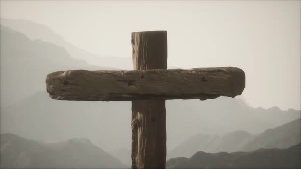 Wooden Crucifix Cross at Mountain alt