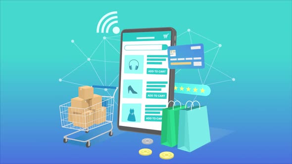 Ecommerce Shopping App Animation Video. Online Store, Shopping, Fast Delivery. Mobile shoppin app.