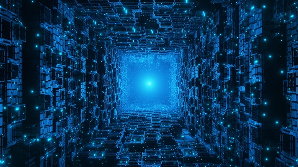 Flying Through the Futuristic Night Sci-Fi City.