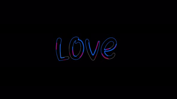 Animation of the word Love. Stylish beautiful bright letters of love in neon.