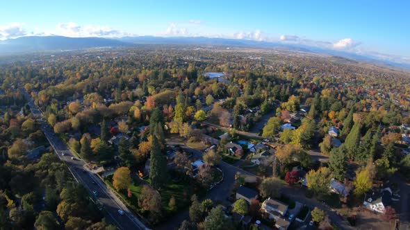 Birds Eye View Flying Above Medford Oregon On Sunny Autumn Day alt