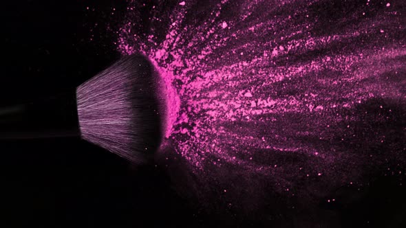 Super Slow Motion Shot of Makeup Brush and Pink Powder Falling on Black  Table at 1000 Fps by crustoff