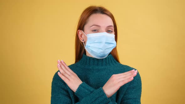 Young Red Hair Woman Posing Isolated on Yellow Color Background Studio alt