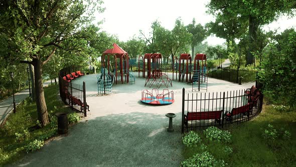 Children's Playground Empty and Quiet Because of the Coronavirus Pandemic alt