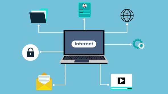 Online internet service with a laptop 4K animation