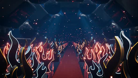 Flame Decorated Red Carpet Tunnel 4k