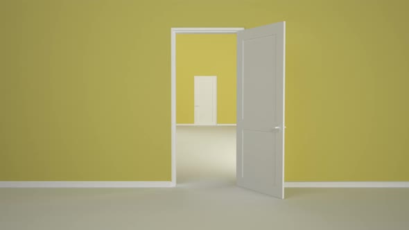 yellow Door opens and a bright light flooding a dark room