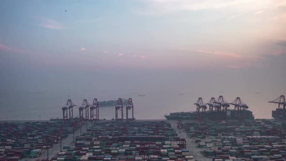Timelapse of container terminal in Shanghai china alt