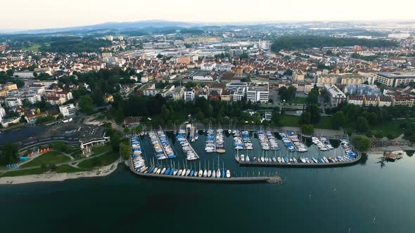 Aerial View of Yachts and Boats in A Marina on Bodensee Lake in Friedrichshafen, Germany alt