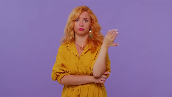 Girl Raising Hands in Indignant Expression Asking Why What Reason of Failure Demonstrating Disbelief alt