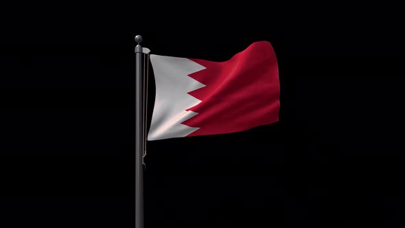 Bahrain Flag On Flagpole With Alpha Channel 4K alt