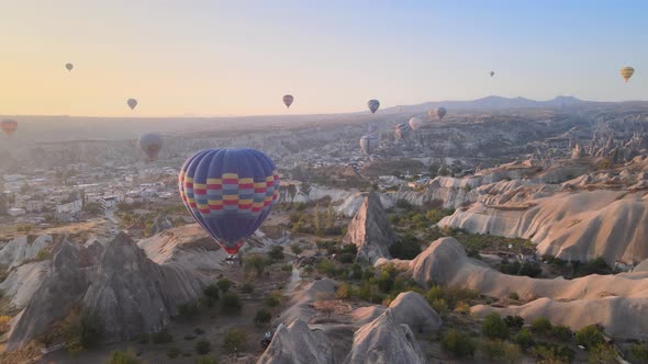 Cappadocia, Turkey : Balloons in the Sky. Aerial View alt