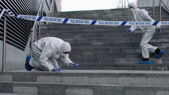 Forensic science team working on police investigation site