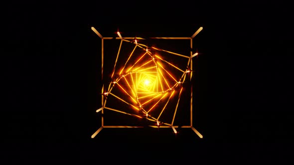 Loop Seamless Motion Rotating Luminous Nested Squares with Golden Shining Glow