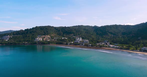 Aerial panoramic view landscape and cityscape view of Patong beach Phuket Thailand. alt