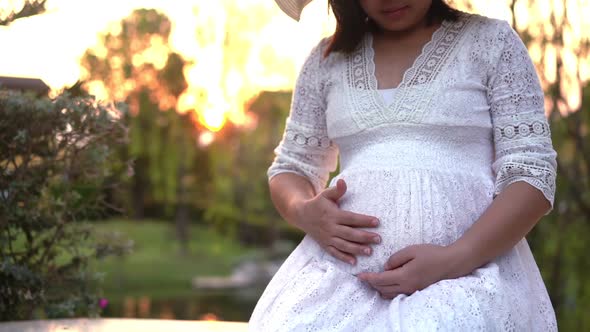 Pregnant Woman Feeling Happy at Garden Home alt