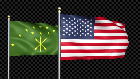 Adygea And United States Two Countries Flags Waving alt
