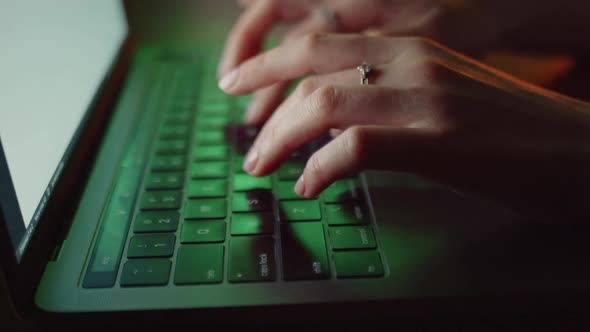 Female Hands Business Woman Professional User Worker Using Typing Laptop Notebook Keyboard Sit Home alt