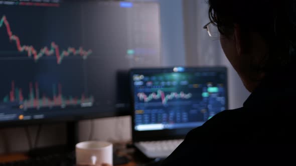 Male Trader Works at Home in an Office