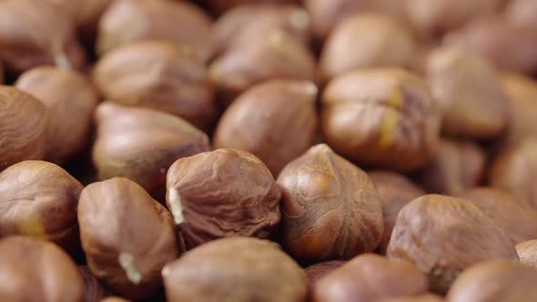 Macro Shot of the Rotating Peeled Hazelnuts alt