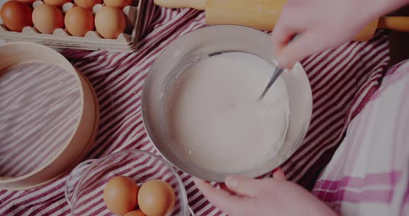 Woman Kneading Dough for Bread alt