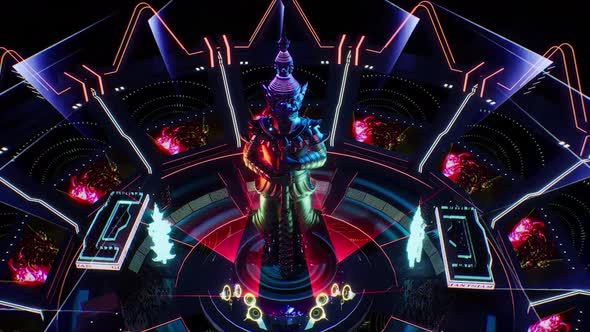 Camera zoom in thai Giant statue in metaverse concert arena alt