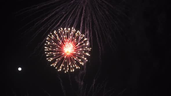 slow-motion of beautiful fireworks celebration at night