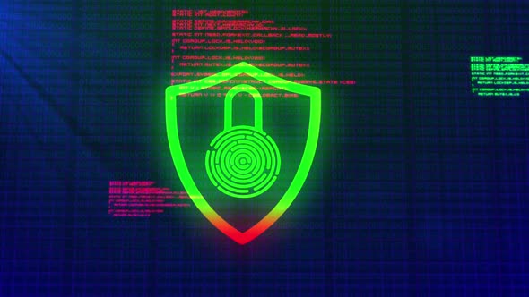 Animation of digital computer interface online security red and green glowing padlock icon alt