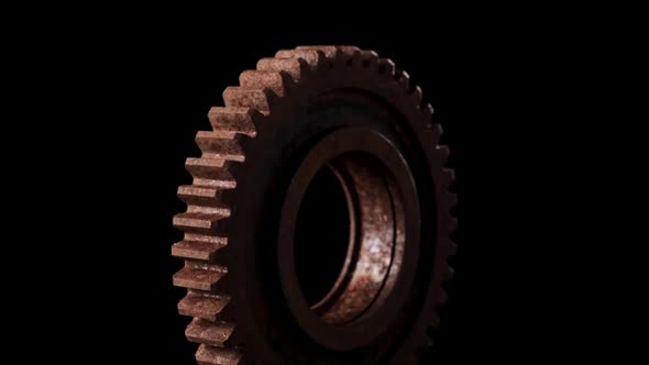Rotation of a Metal Gear on a Black Background