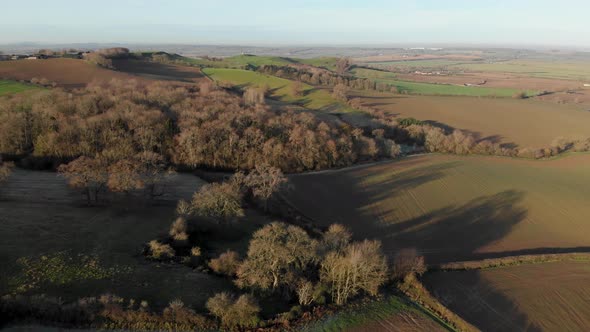 Burton Dassett Hills Warwickshire Wooded Aerial Winter Landscape Colour Graded