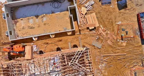 Concrete Foundation Work of New Housing Construction Site alt