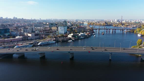 City Traffic In Kiev Along The Havansky Bridge