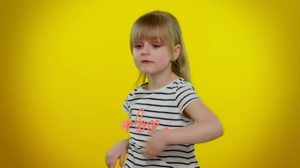 Funny Playful Blonde Kid Child Listening Music Smiling Dancing to Disco Music Moving Her Hands alt
