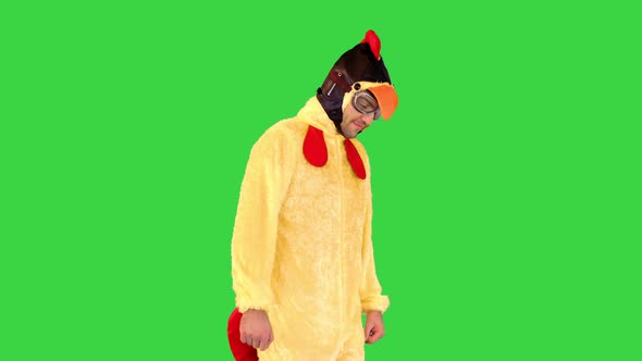 Funny Guy in Animal Costume Walks Seemingly Tired but Satisfied on a Green Screen Chroma Key