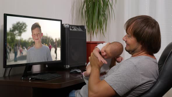 Authentic Shot of Happy Family with Her Kids Are Making a Selfie or Video Call. Concept of alt