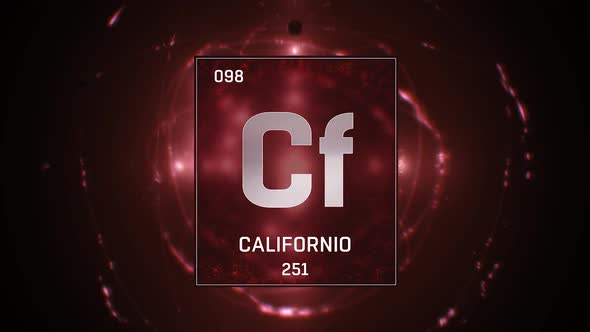 Californium as Element 98 of the Periodic Table on Red Background in Spanish Language